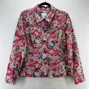 Appleseed's Blouse Size 8 Floral Shirt Button Front Long Sleeve Cotton Red